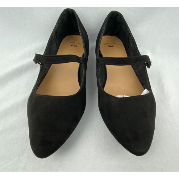 GAP Womens Mary Jane Flats Size 8 Black Faux Suede Pointed Toe Slip On Holiday - Picture 2 of 10